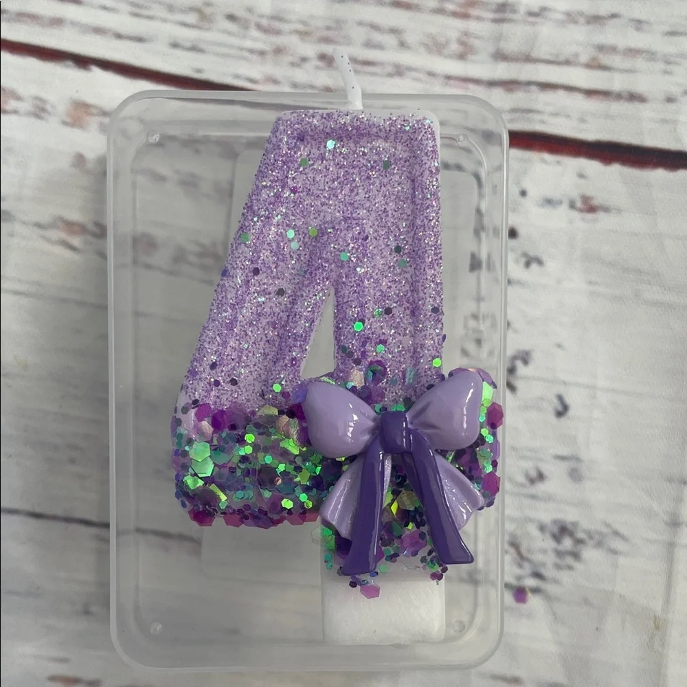 Purple Glitter Number 4 Cake Candle